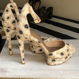 Zara Leopard Print Beige and Black Platform Heels